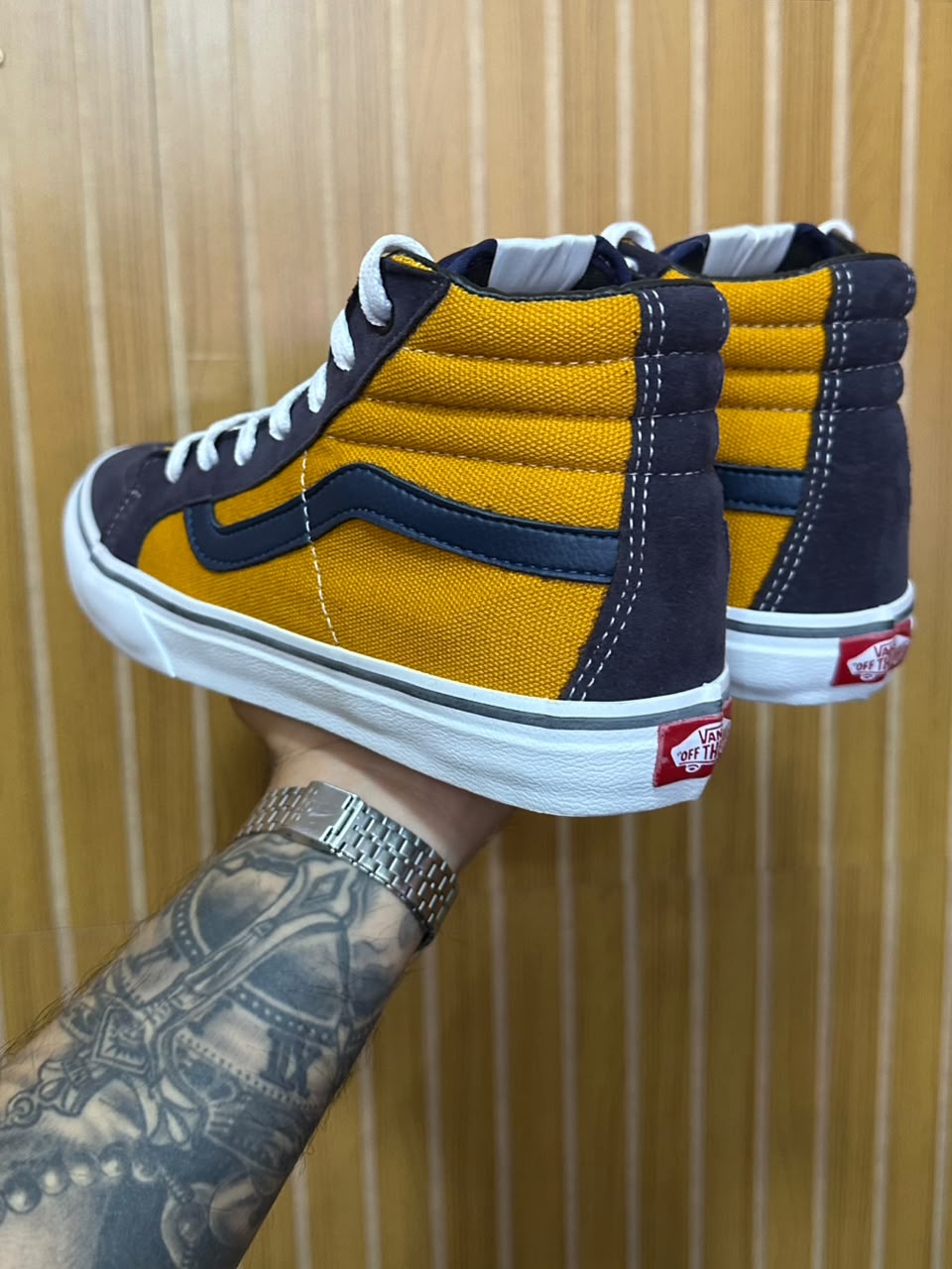 Tênis Vans Cano Longo Mostarda/Marinho Premium No Couro.