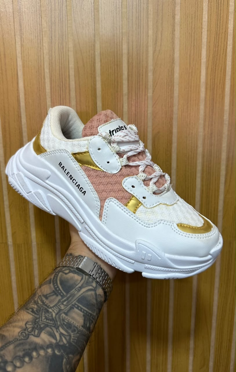 Tênis Balenciaga Branco/Rosê/ouro.