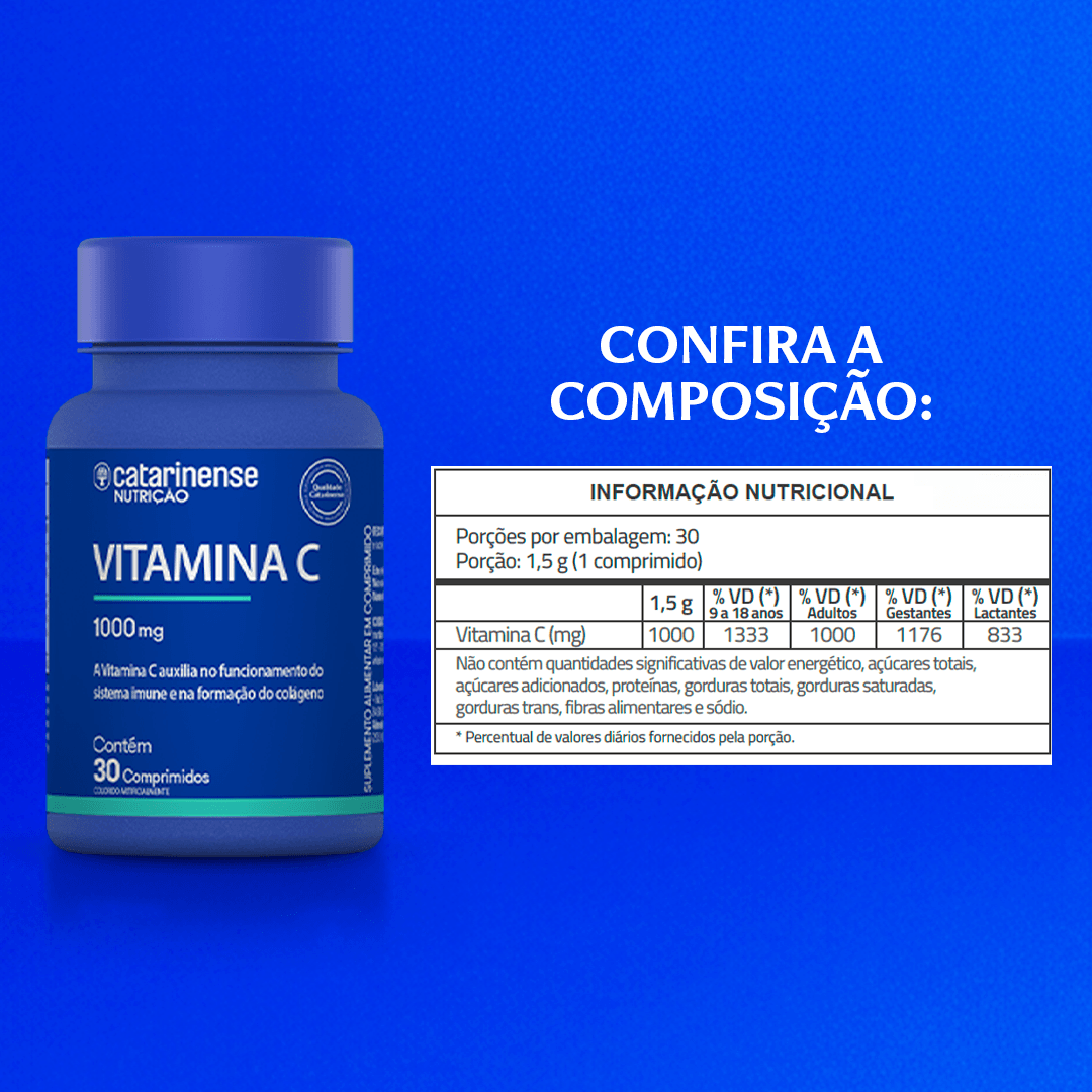 Vitamina C 1000mg Catarinense Nutrição 30 Comprimidos