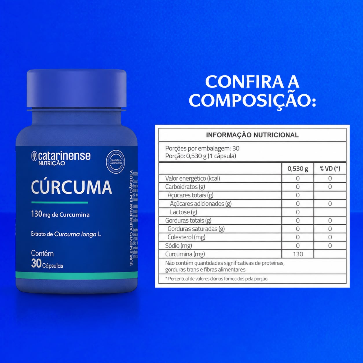 Cúrcuma 130mg Curcumina Catarinense Nutrição 30 Cápsulas