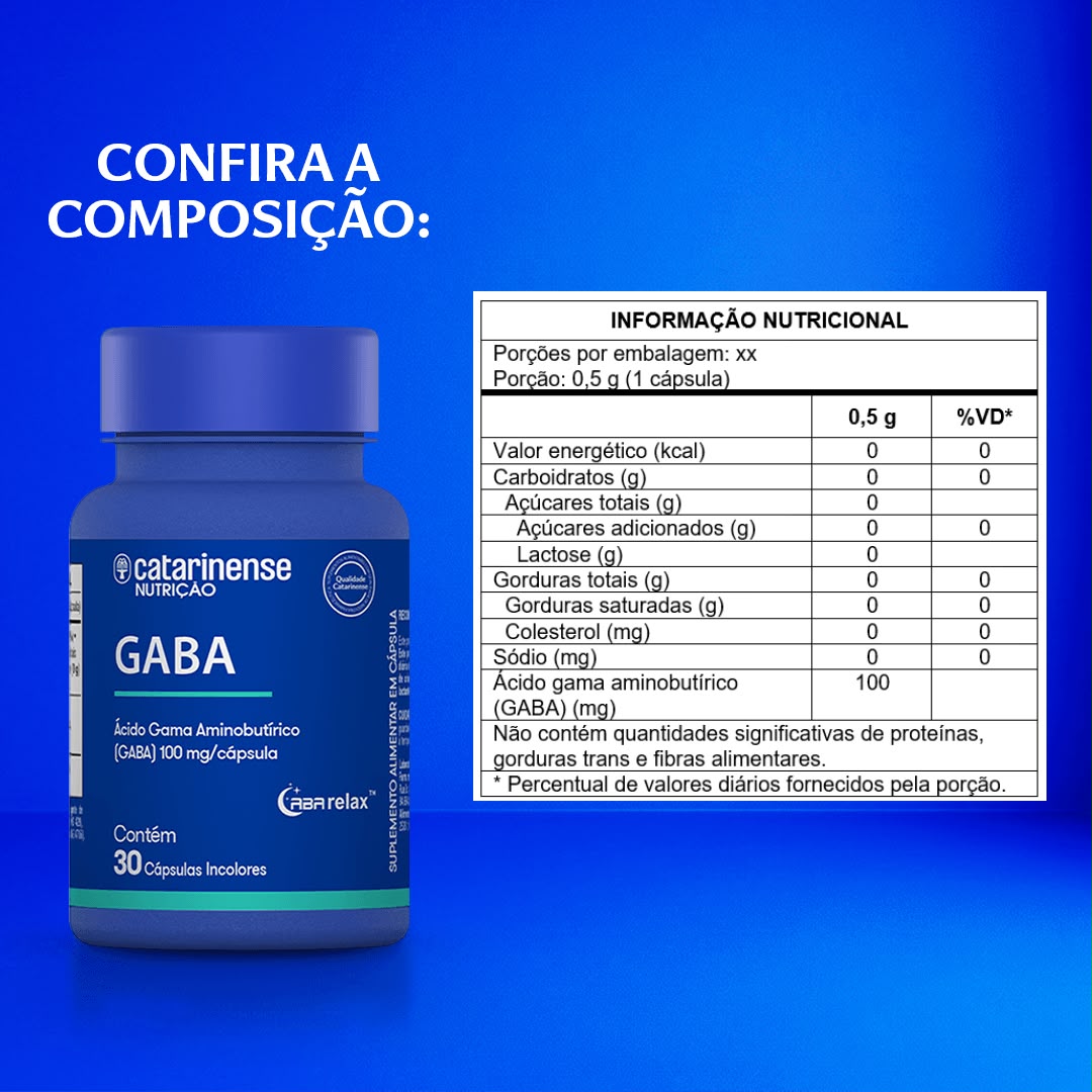 GABA 100mg Catarinense Nutrição 30 Cápsulas