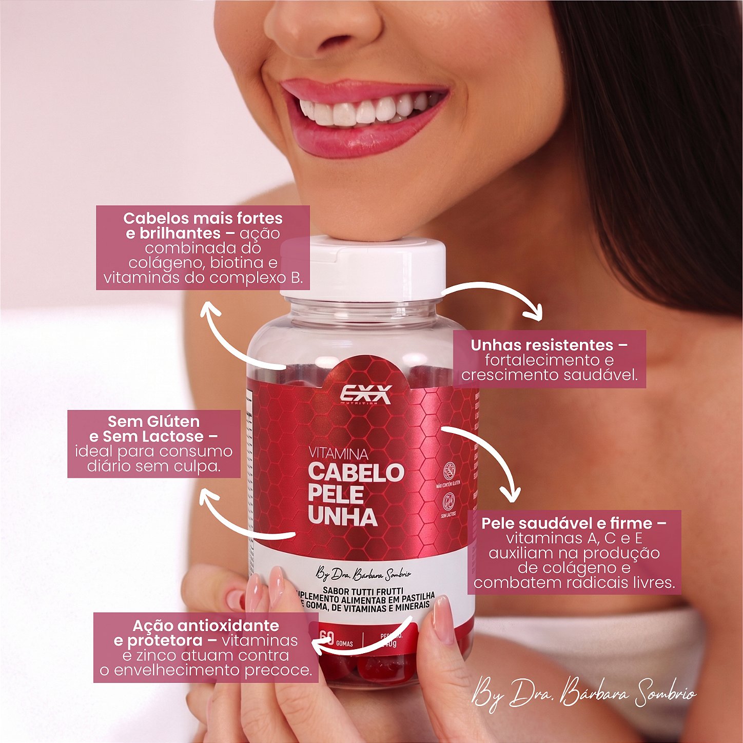 Vitamina Cabelo Pele E Unha Gummies Exx Nutrition 60 Gomas
