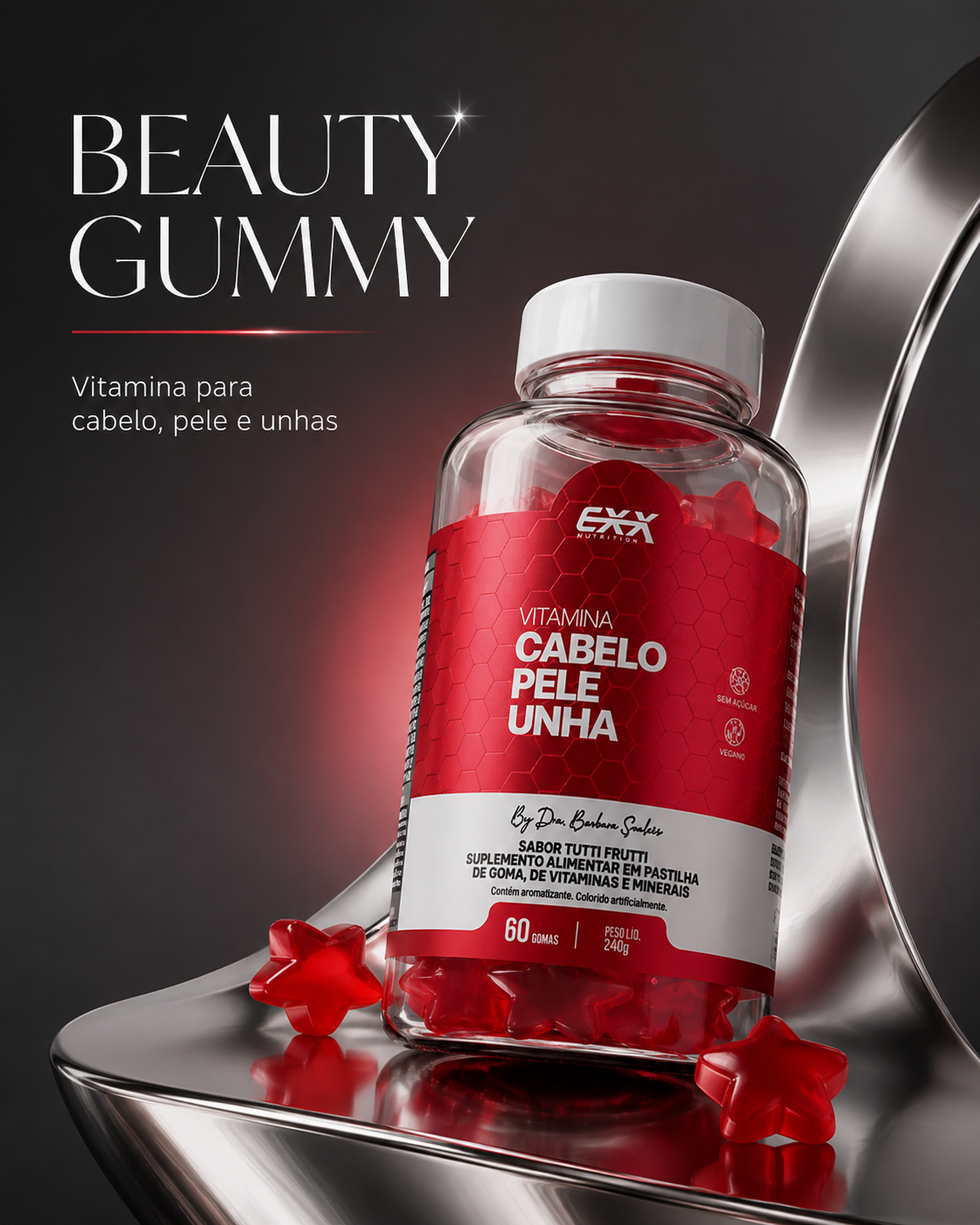 Vitamina Cabelo Pele E Unha Gummies Exx Nutrition 60 Gomas