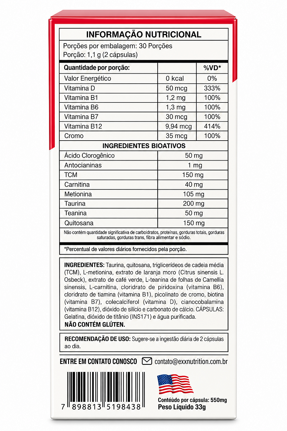 Exxdrene Termogênico Sem Cafeina Exx Nutrition 60 Cps
