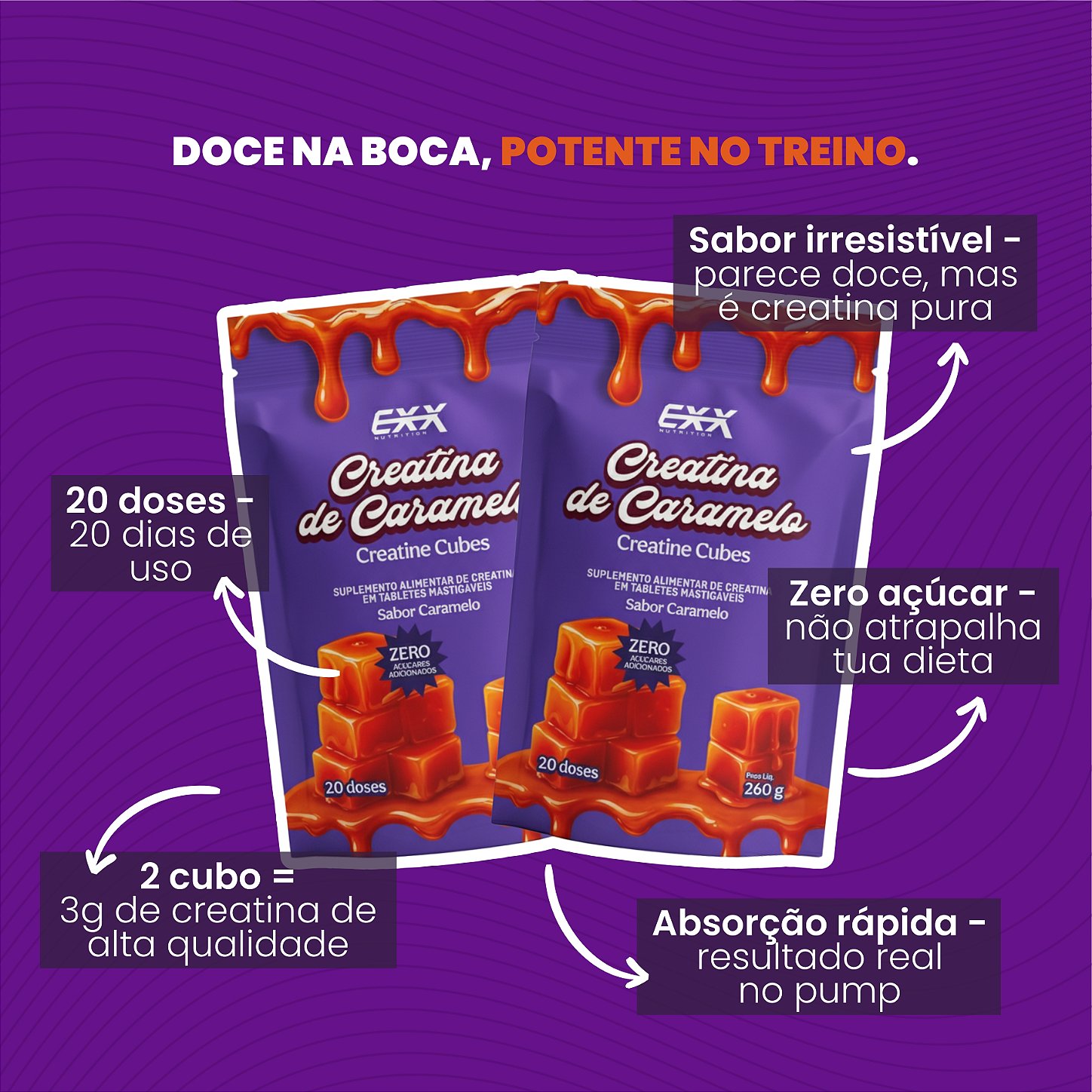Creatina De Caramelo Rxx Nutrition 260g 20 Doses 3g 0 Açúcar