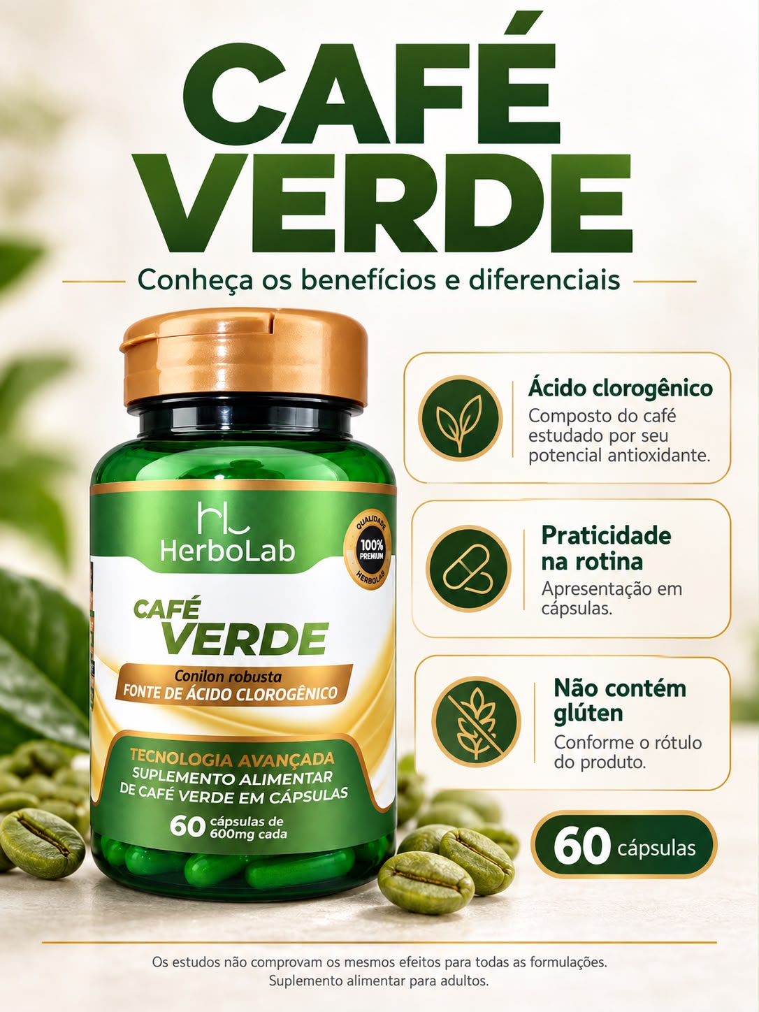 Café Verde 600mg HerboLab 60 Cápsulas