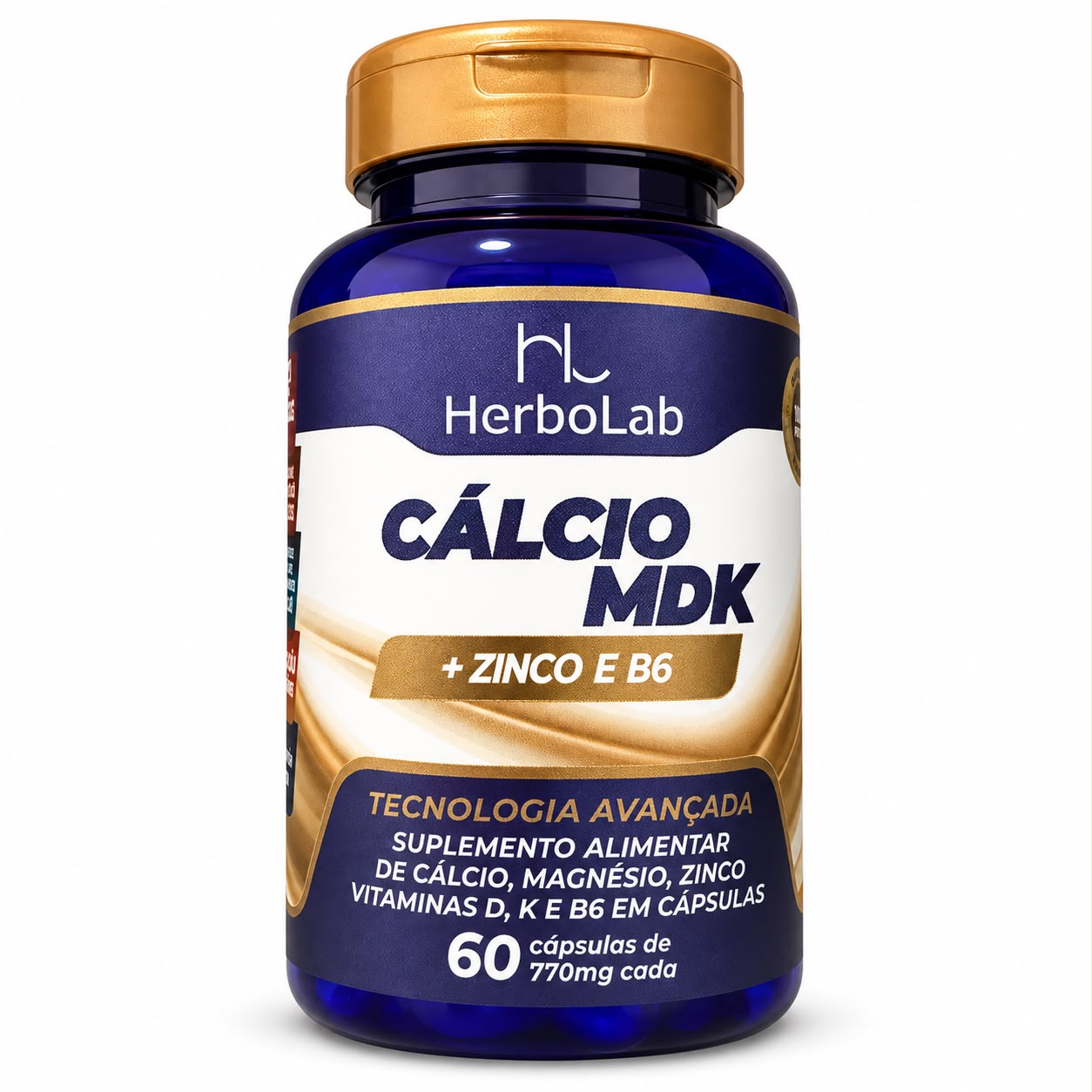 Calcio Mdk + Zinco E B6 Herbolab 60 Capsulas