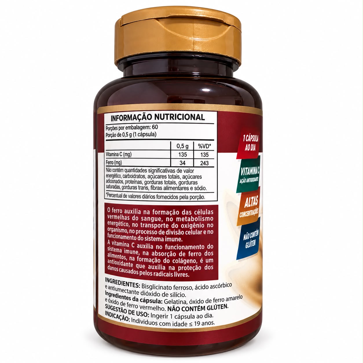 Ferro Quelado + Vitamina C Herbolab 60 Cápsulas
