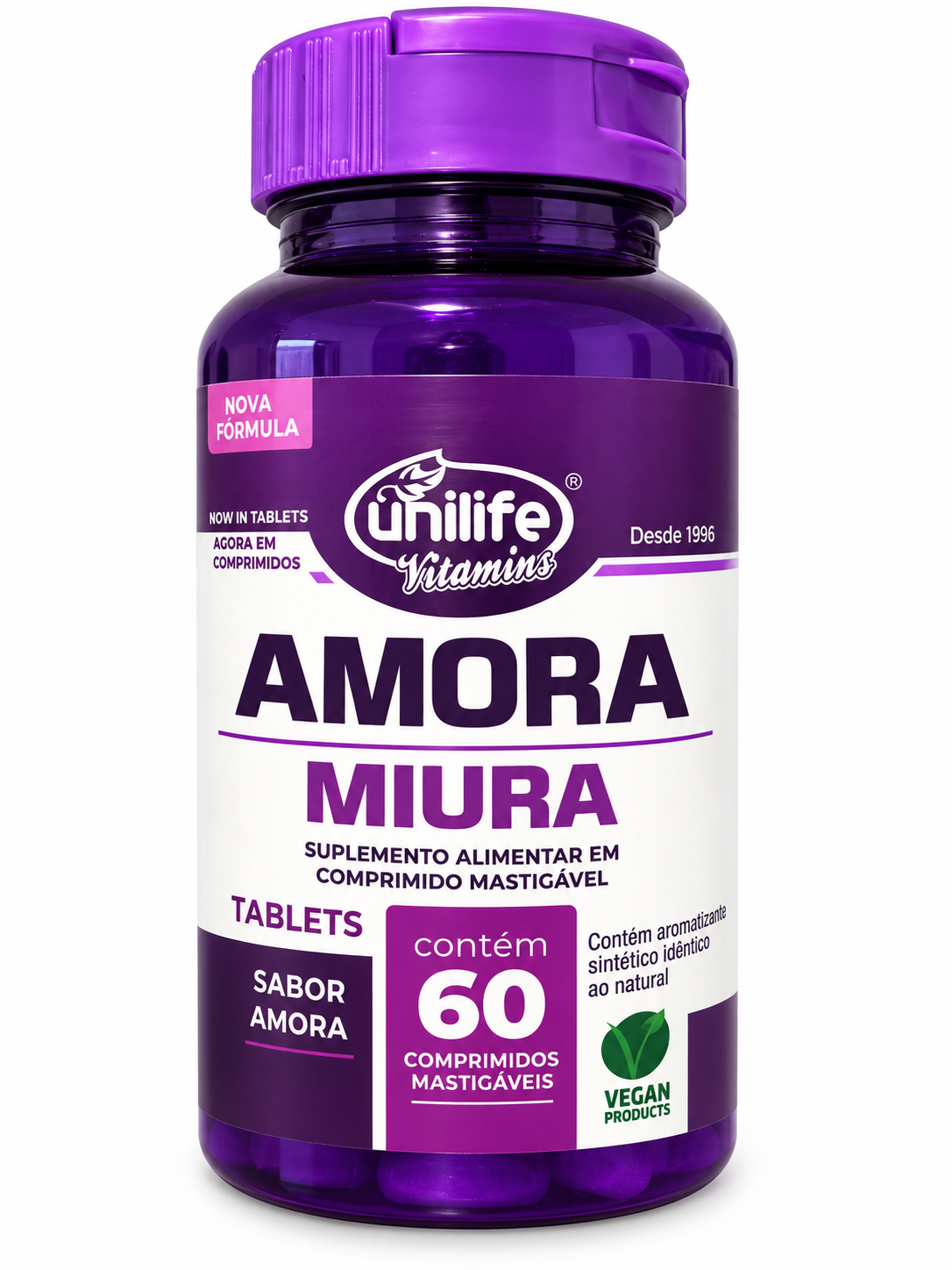 Amora Miúra Unilife 60 Comprimidos Mastigáveis Sabor Amora