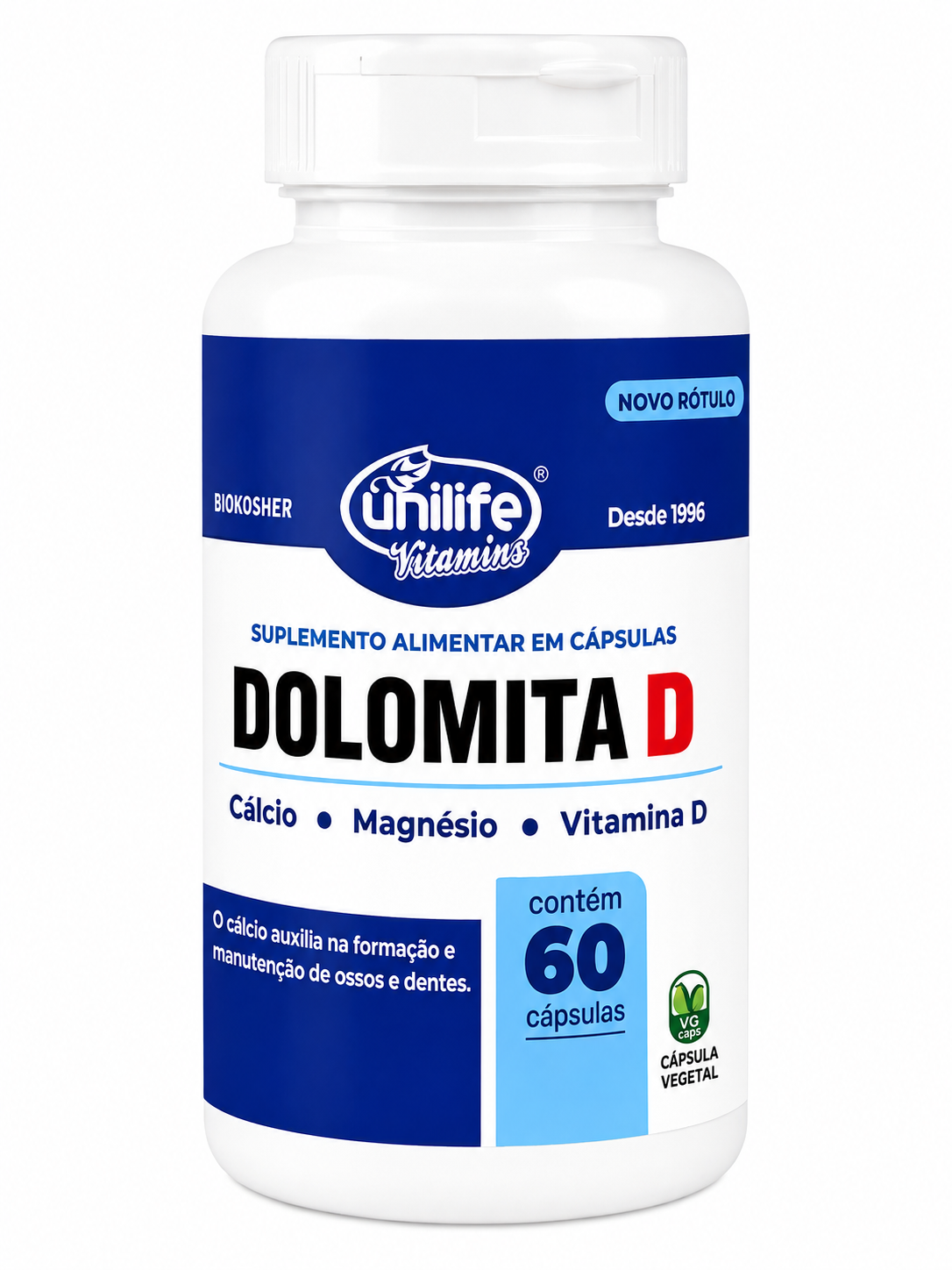 Dolomita D Cálcio Magnésio Vitamina D Unilife 60 Cápsulas