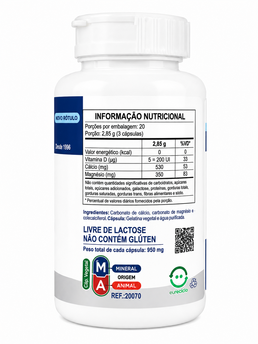 Dolomita D Cálcio Magnésio Vitamina D Unilife 60 Cápsulas