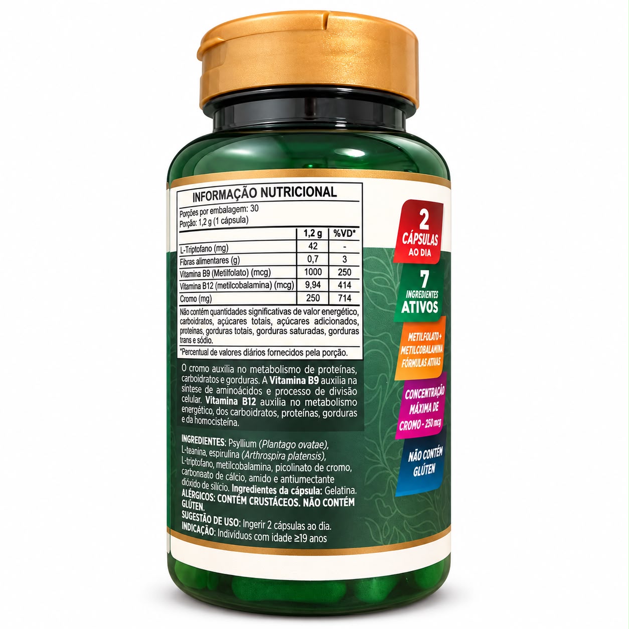 Herboslim+7 Cromo Triptofano Quitosana Psyllium 600mg 60caps