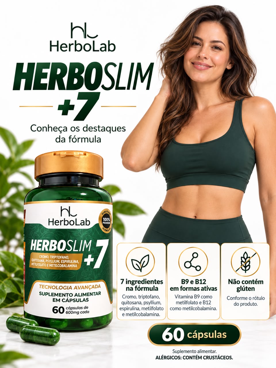 Herboslim+7 Cromo Triptofano Quitosana Psyllium 600mg 60caps
