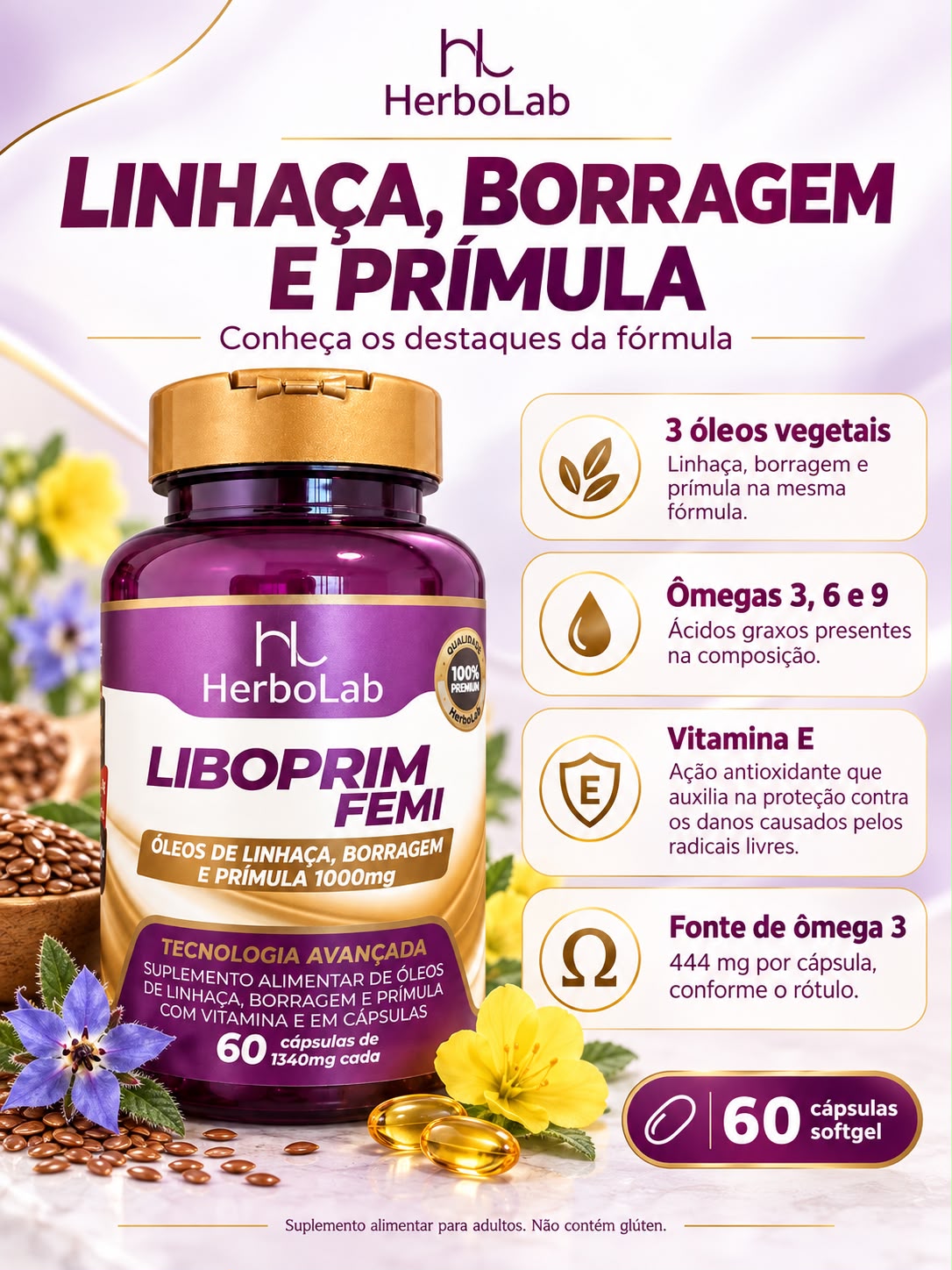 Liboprim Fem HerboLab com 60 cápsulas TPM Menopausa