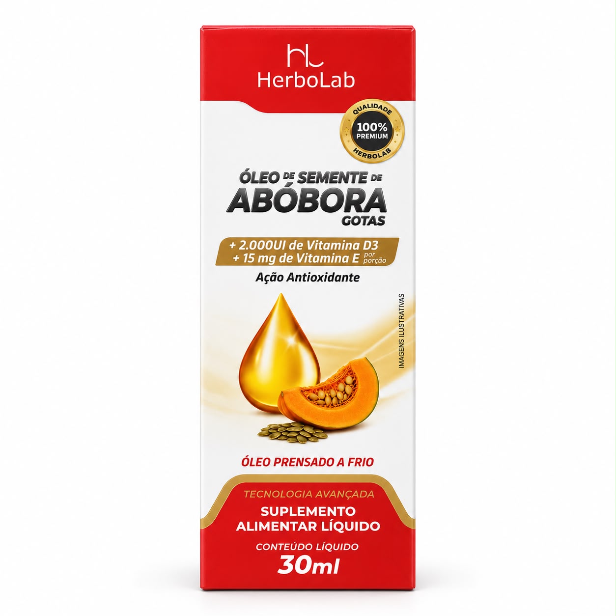 Óleo de Semente de Abóbora Gotas D3 + Vitamina E HerboLab 30ml