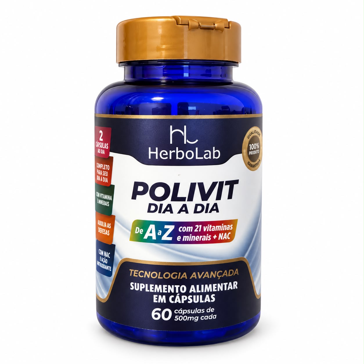 Polivitaminico Dia a Dia A-Z 21 Vitaminas e Minerais + NAC HerboLab 60 Cápsulas