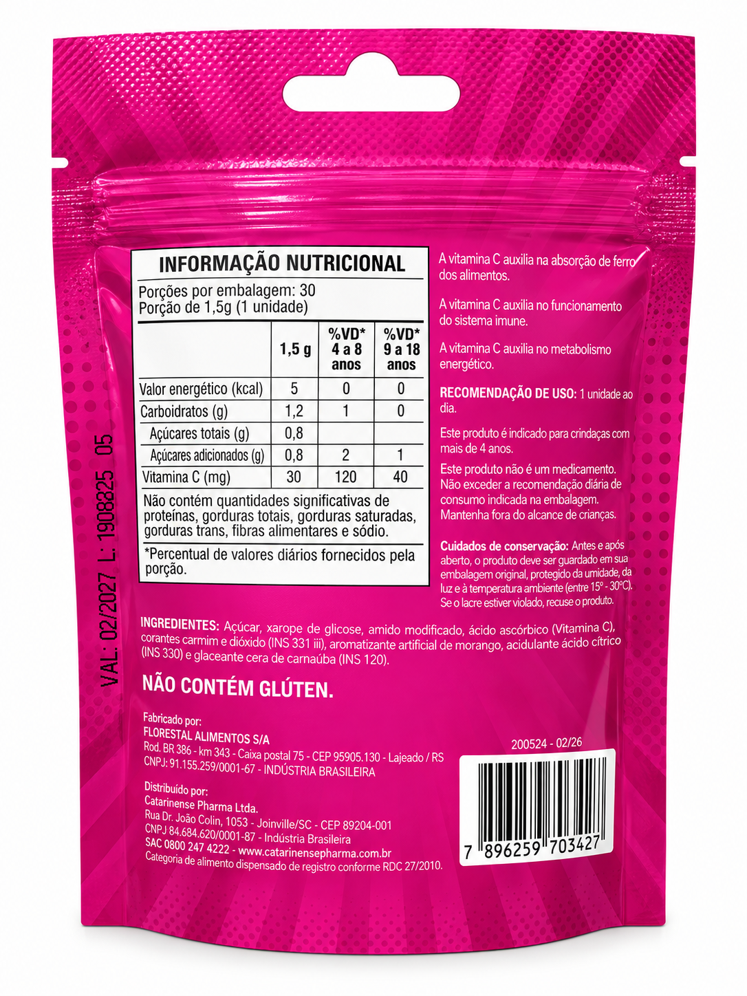 Sadol Gummies Vitamina C Infantil Morango 30 Gomas Catarinense