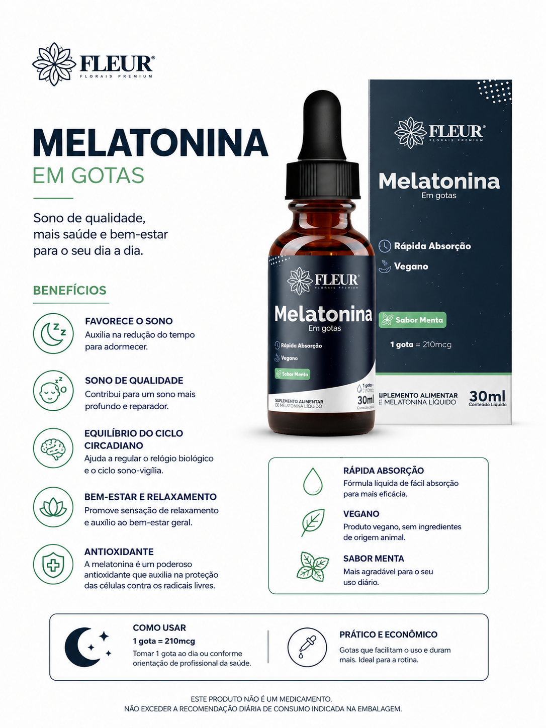 Melatonina Fleur Gotas 30ml Menta 750 Doses