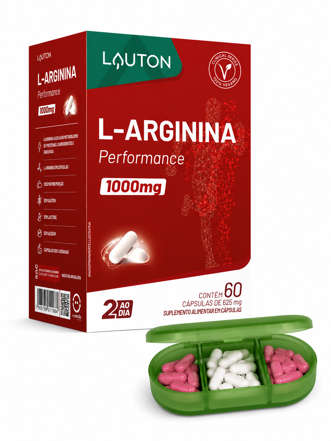 L-arginina 1000mg 60 Cápsulas Premium Linha Lauton Sem Sabor