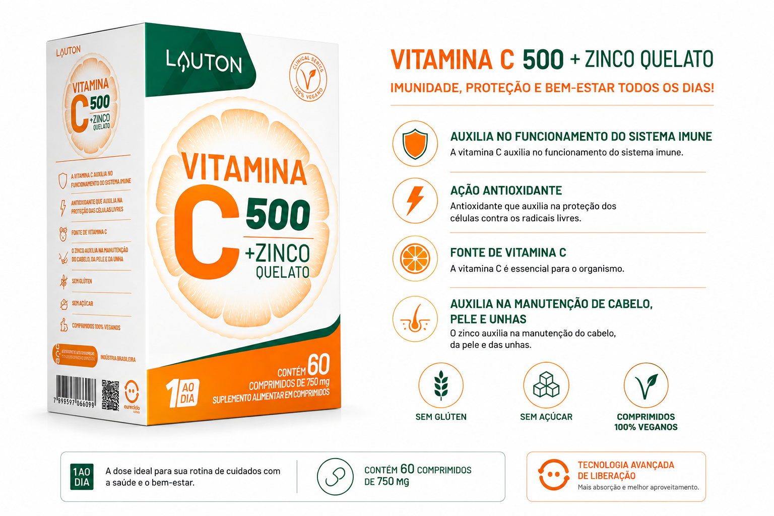 Lauton Vitamina C + zinco 60cpm