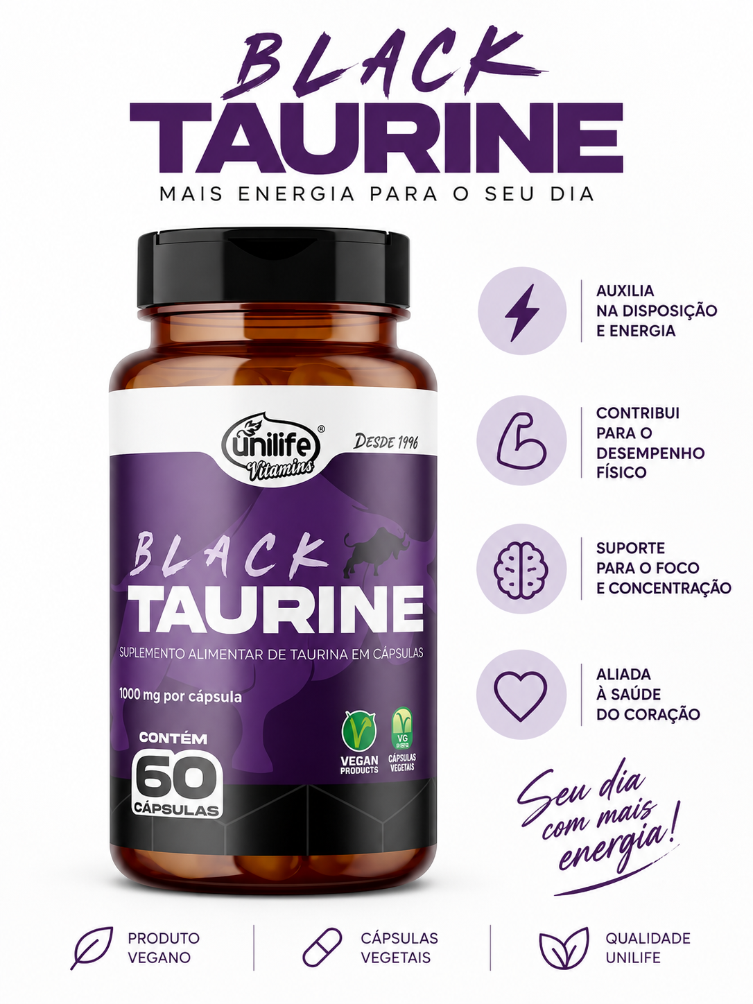 Taurina 1000mg 60 capsulas