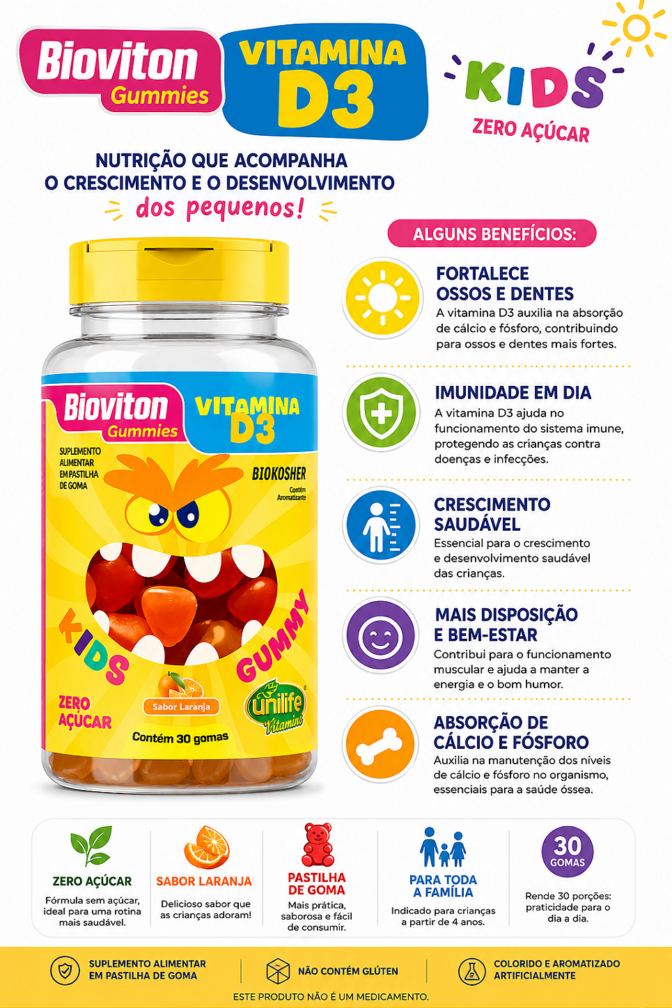 Vitamina D3 Infantil Bioviton Gummies Kids Unilife 30 Gomas