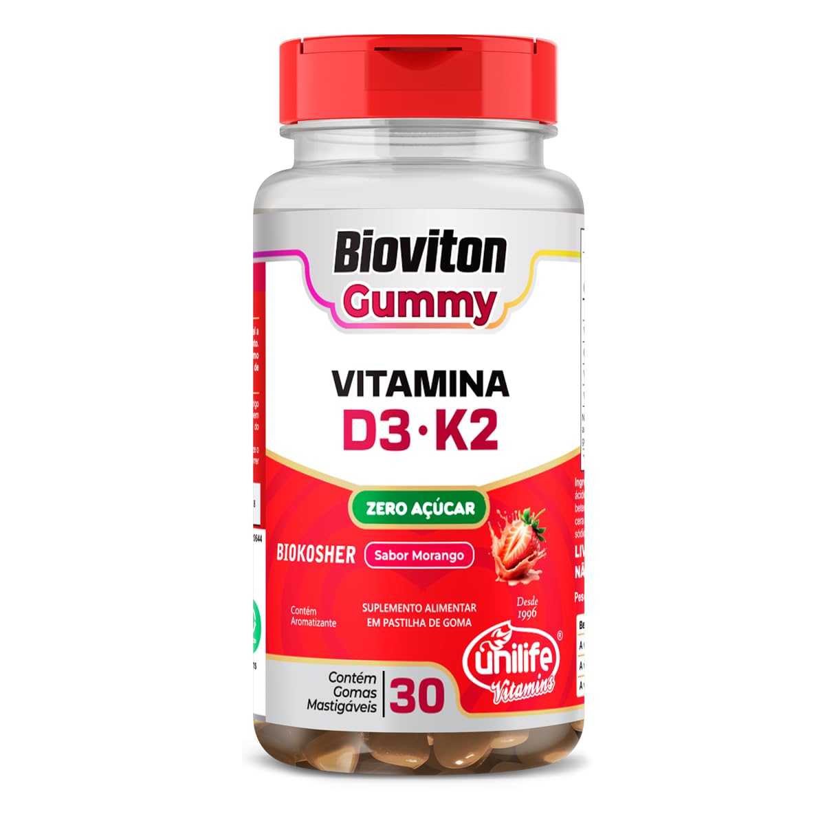 Gummy Vitamina D3 + K2 Morango Unilife 30 Gomas