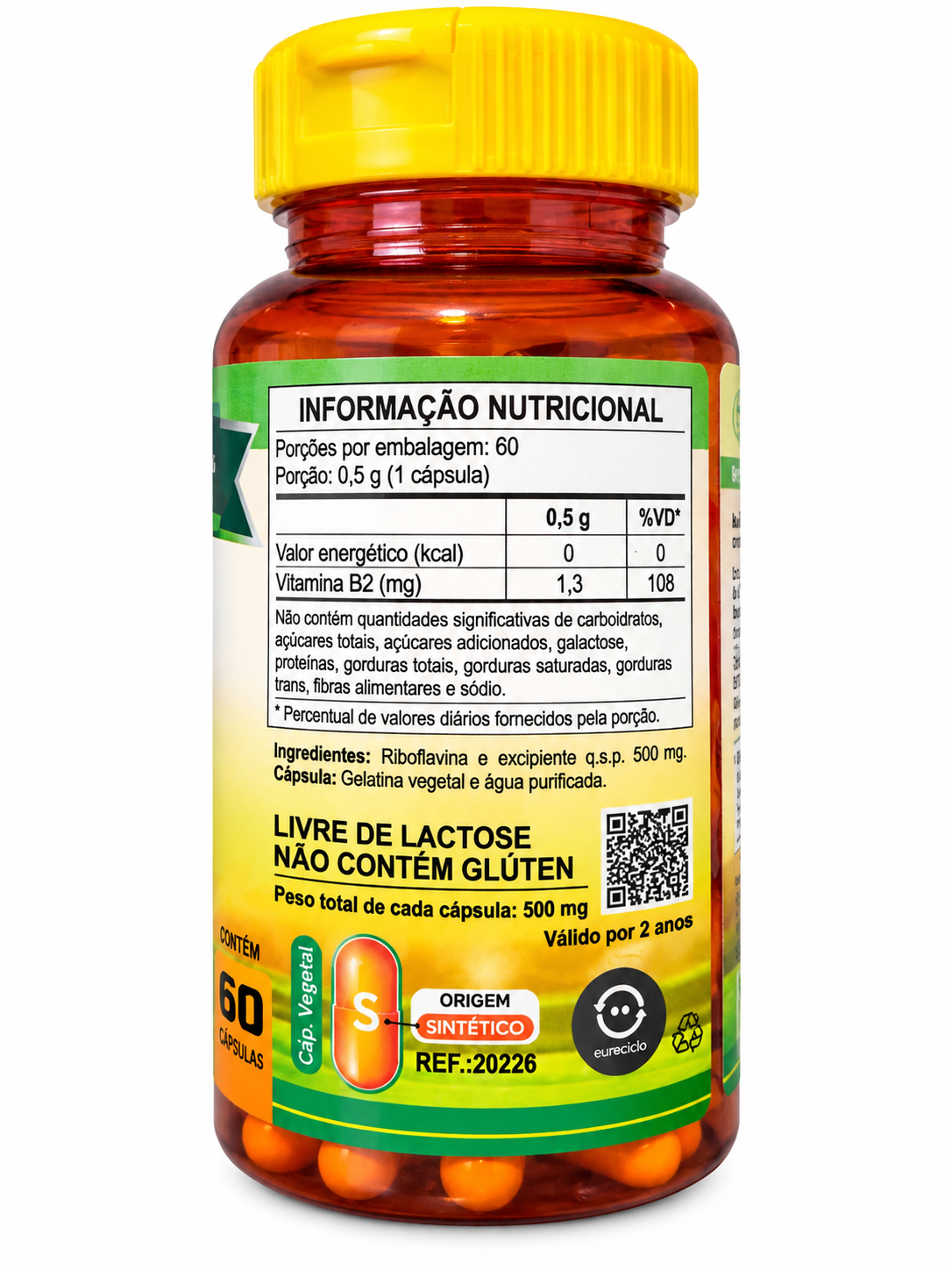 Vitamina B2 Riboflavina 1,3mg Unilife Vitamins 60 Cápsulas