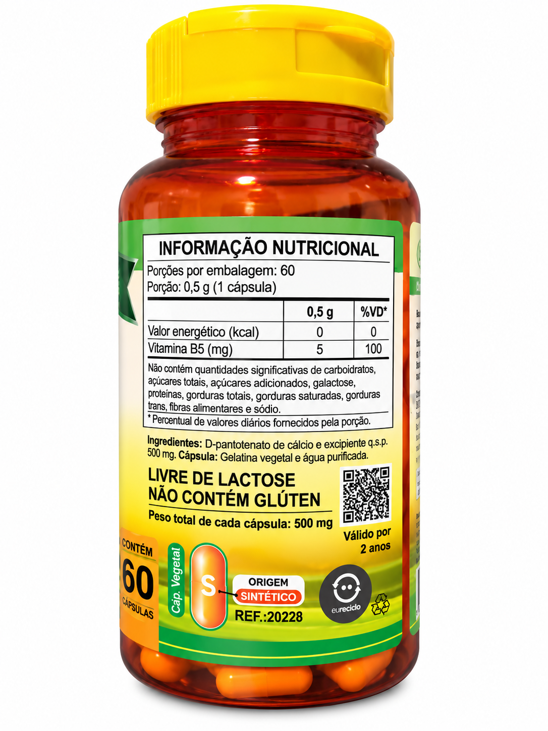 Vitamina B5 Ácido Pantotênico 5mg Unilife 60 Cápsulas Vegano