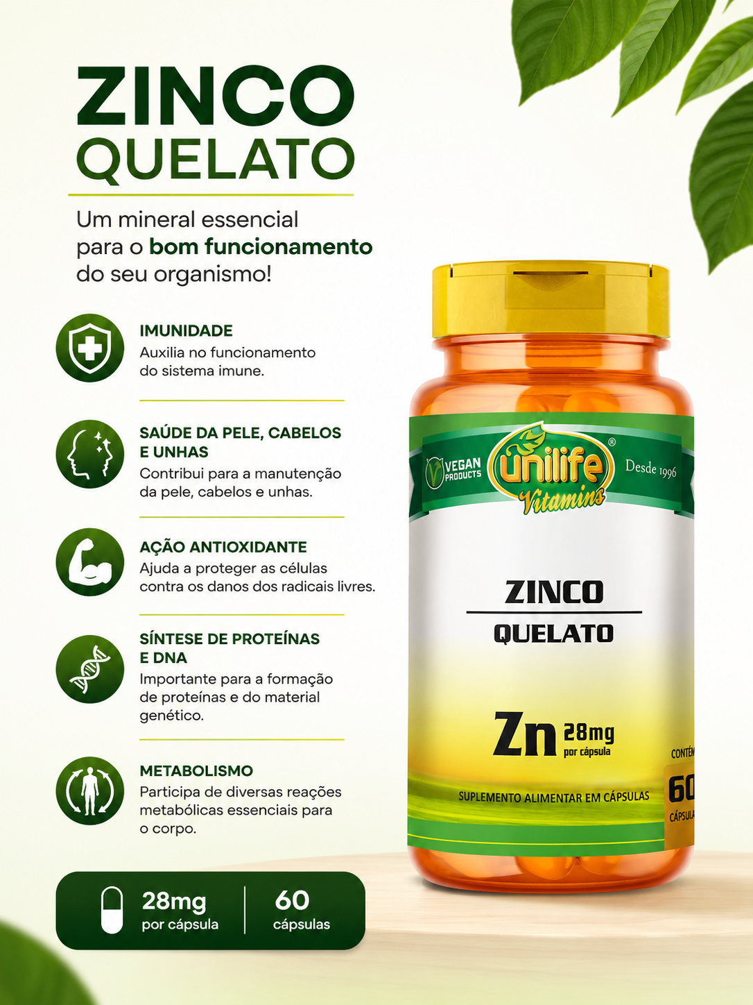 Zinco Quelato 60 capsulas unilife