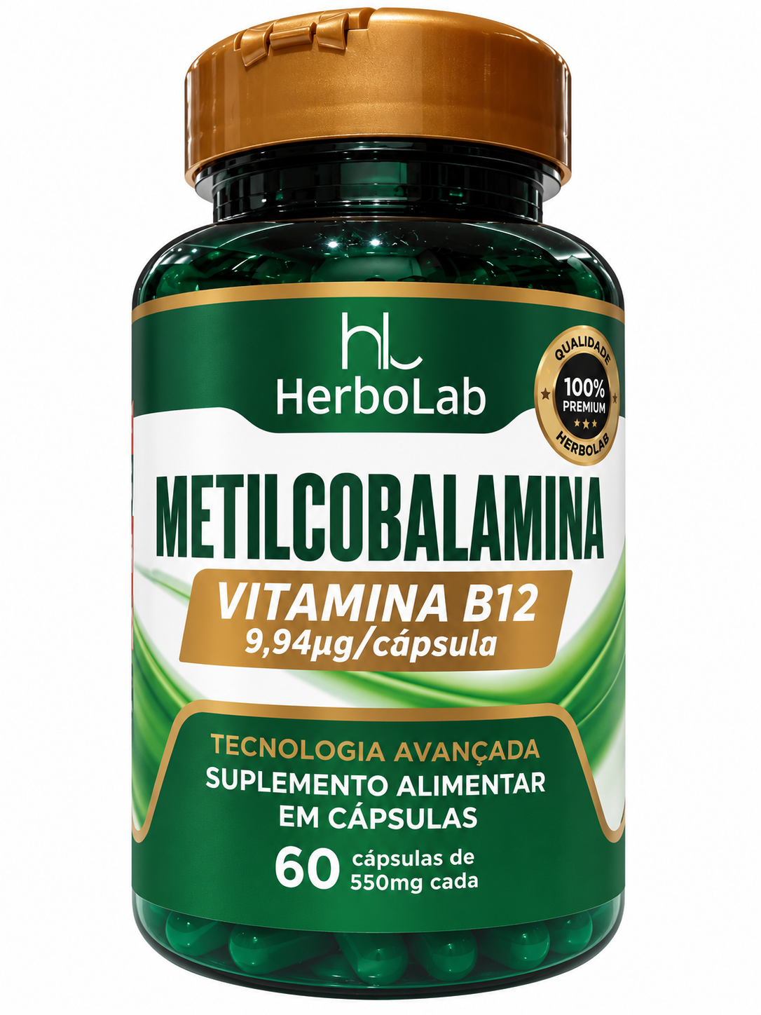 Vitamina B12 Metilcobalamina 9,94mcg HerboLab 60 Cápsulas