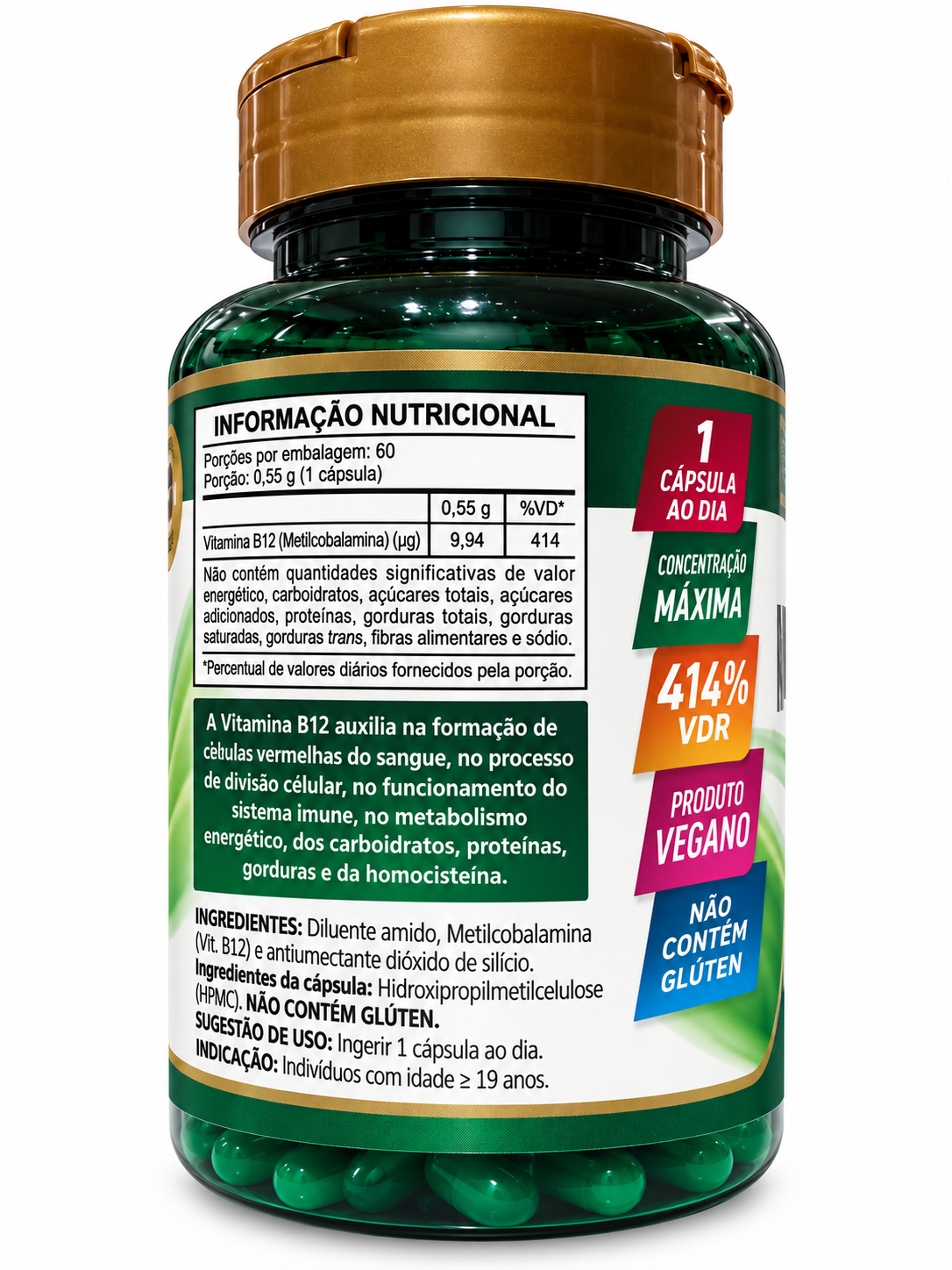Vitamina B12 Metilcobalamina 9,94mcg HerboLab 60 Cápsulas