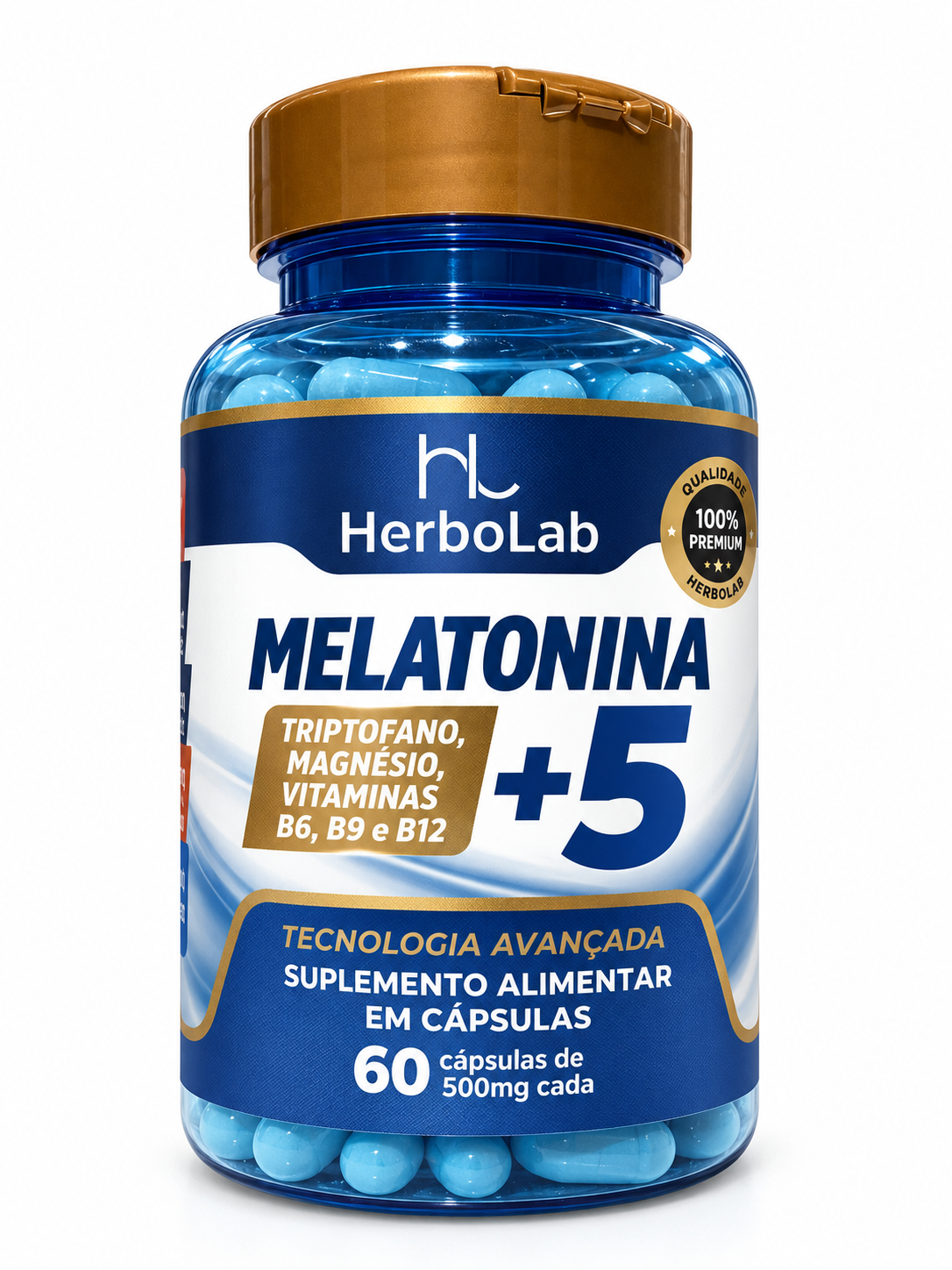 Melatonina + Triptofano Magnésio B6 B9 B12 HerboLab 60 Cápsulas