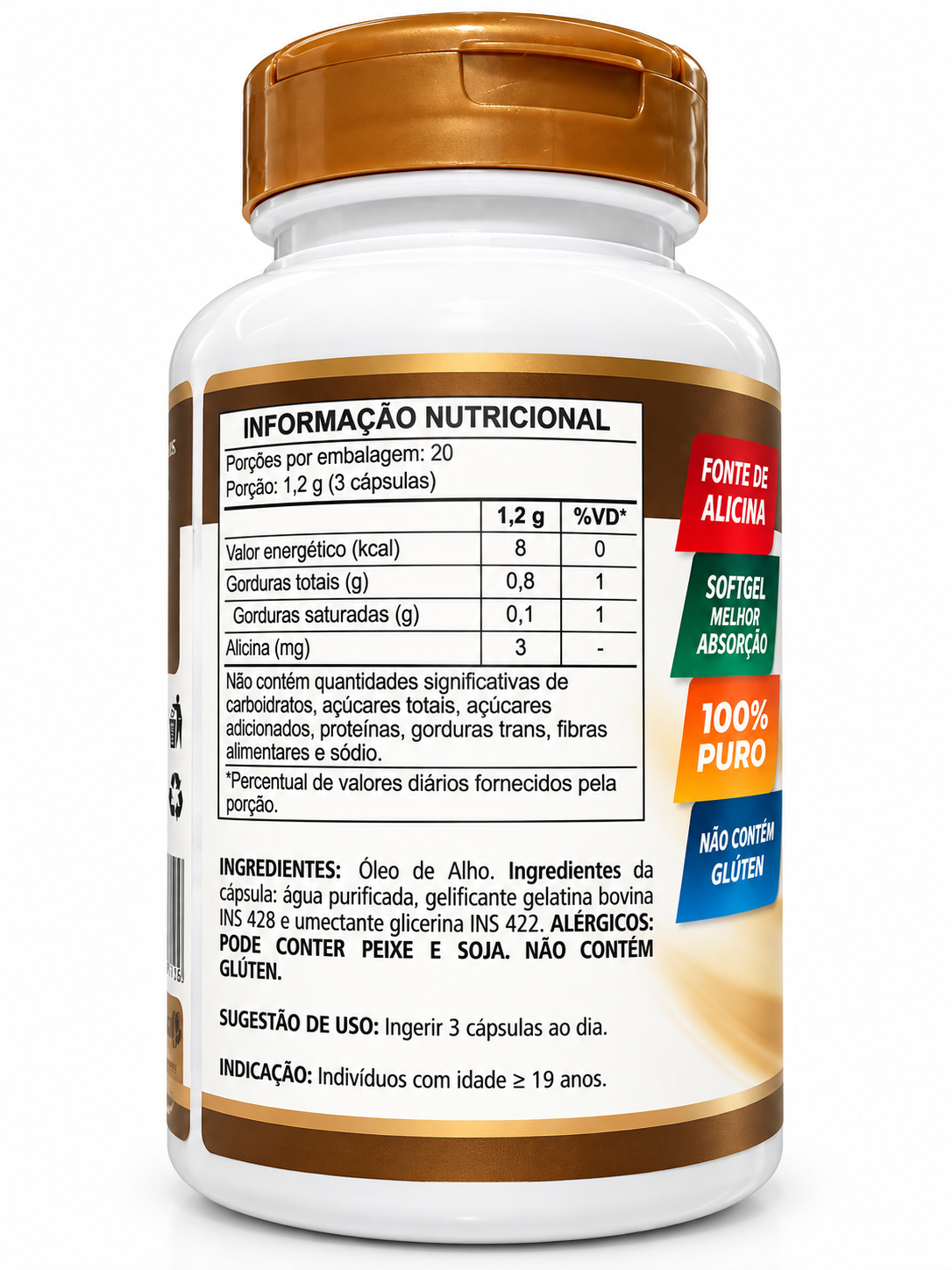 Óleo de Alho 250mg Allium Sativum HerboLab 60 Cápsulas