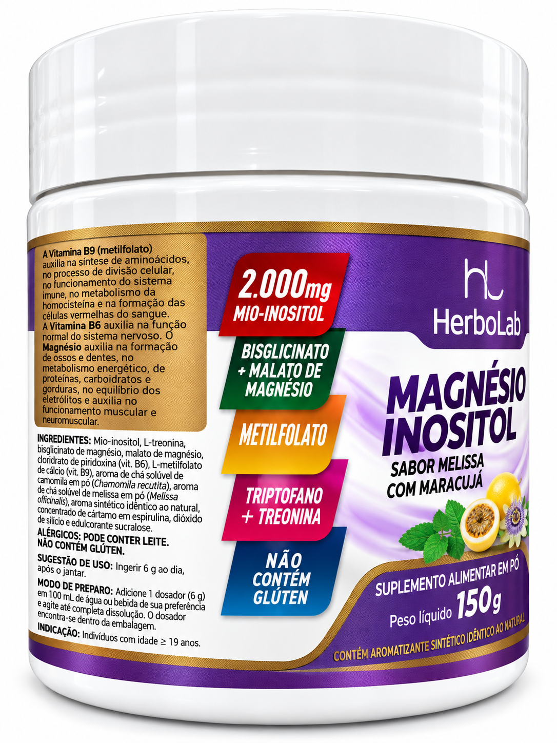 Magnésio Inositol HerboLab Melissa Maracujá 150g Vitamina B6