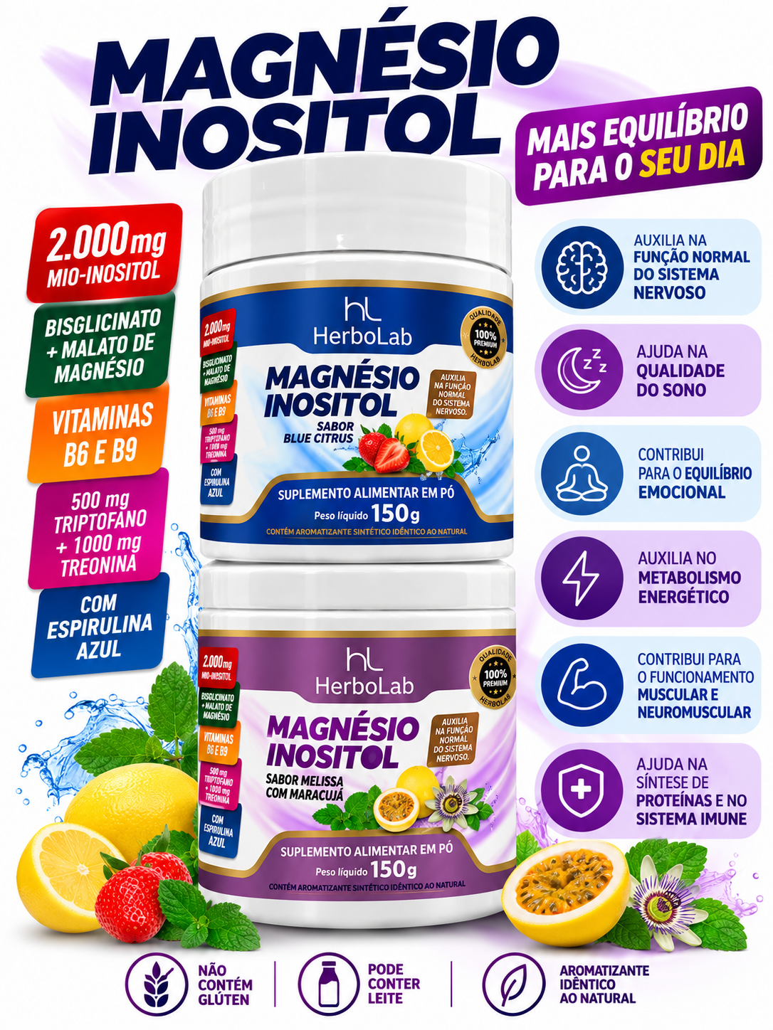 Magnésio Inositol HerboLab Melissa Maracujá 150g Vitamina B6