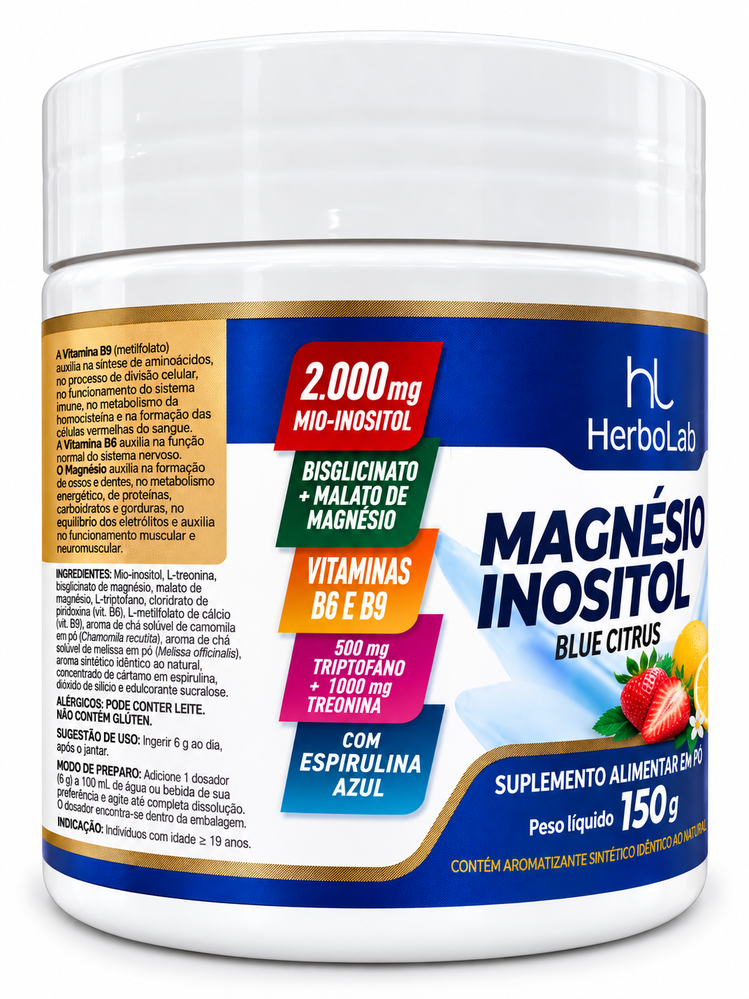Magnésio Inositol HerboLab Blue Citrus 150g Vitamina B6