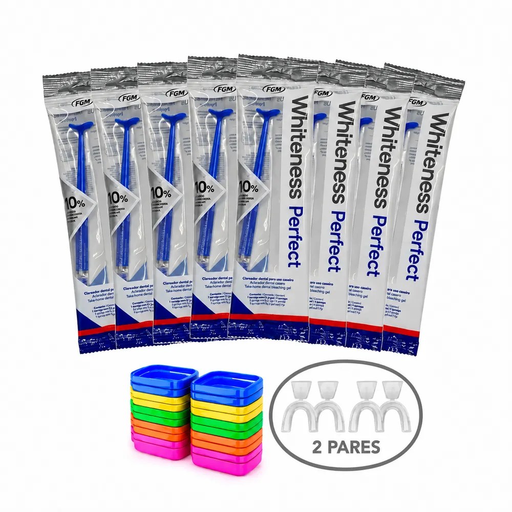 Clareador Dental Whiteness Perfect 10% - 8 Seringas + 2 Pares de Moldeiras