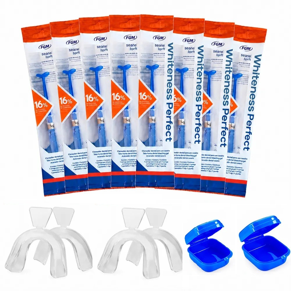 Clareador Dental Whiteness Perfect 16% - 8 Seringas + 2 Pares de Moldeiras