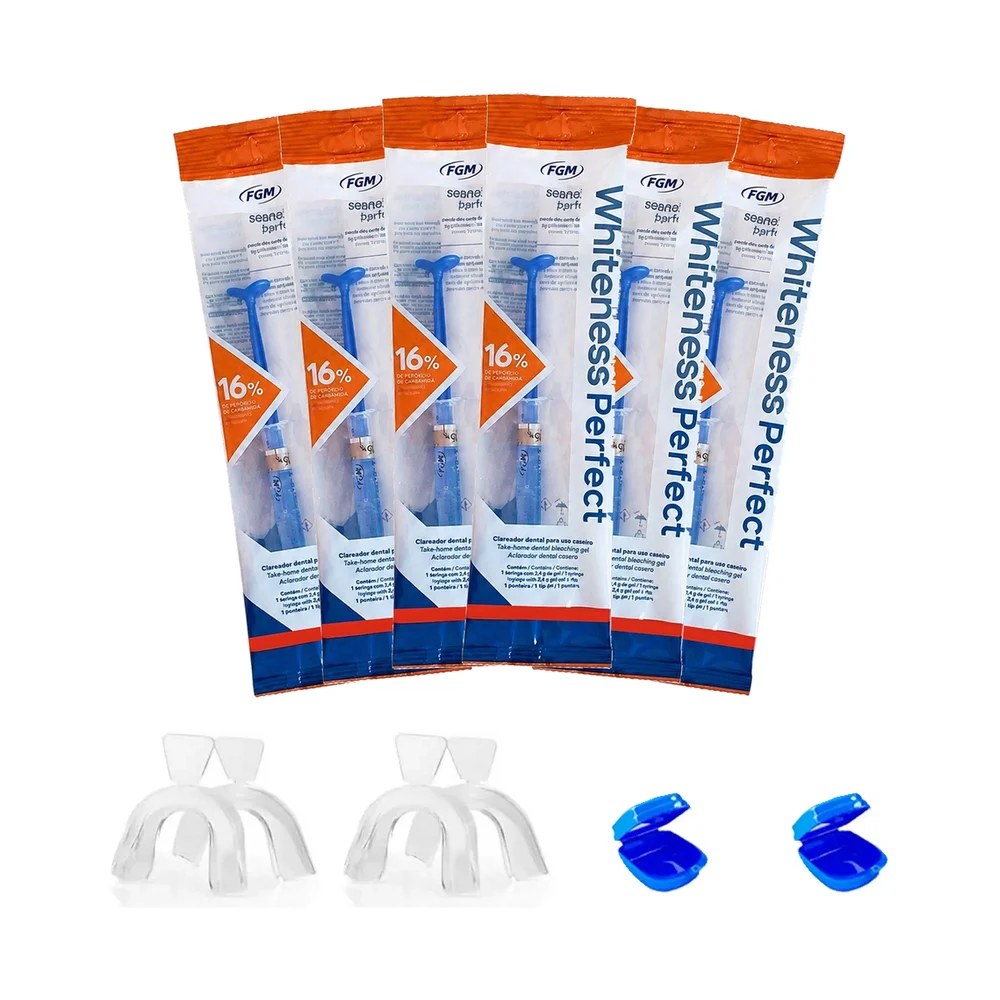 Clareador Dental Whiteness Perfect 16% - 6 Seringas + 2 Pares de Moldeiras
