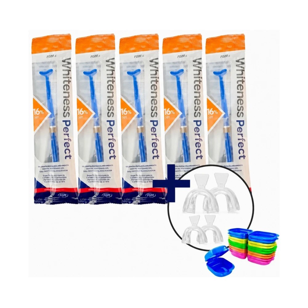 Clareador Dental Whiteness Perfect 16% - 5 Seringas + 2 Pares de Moldeiras