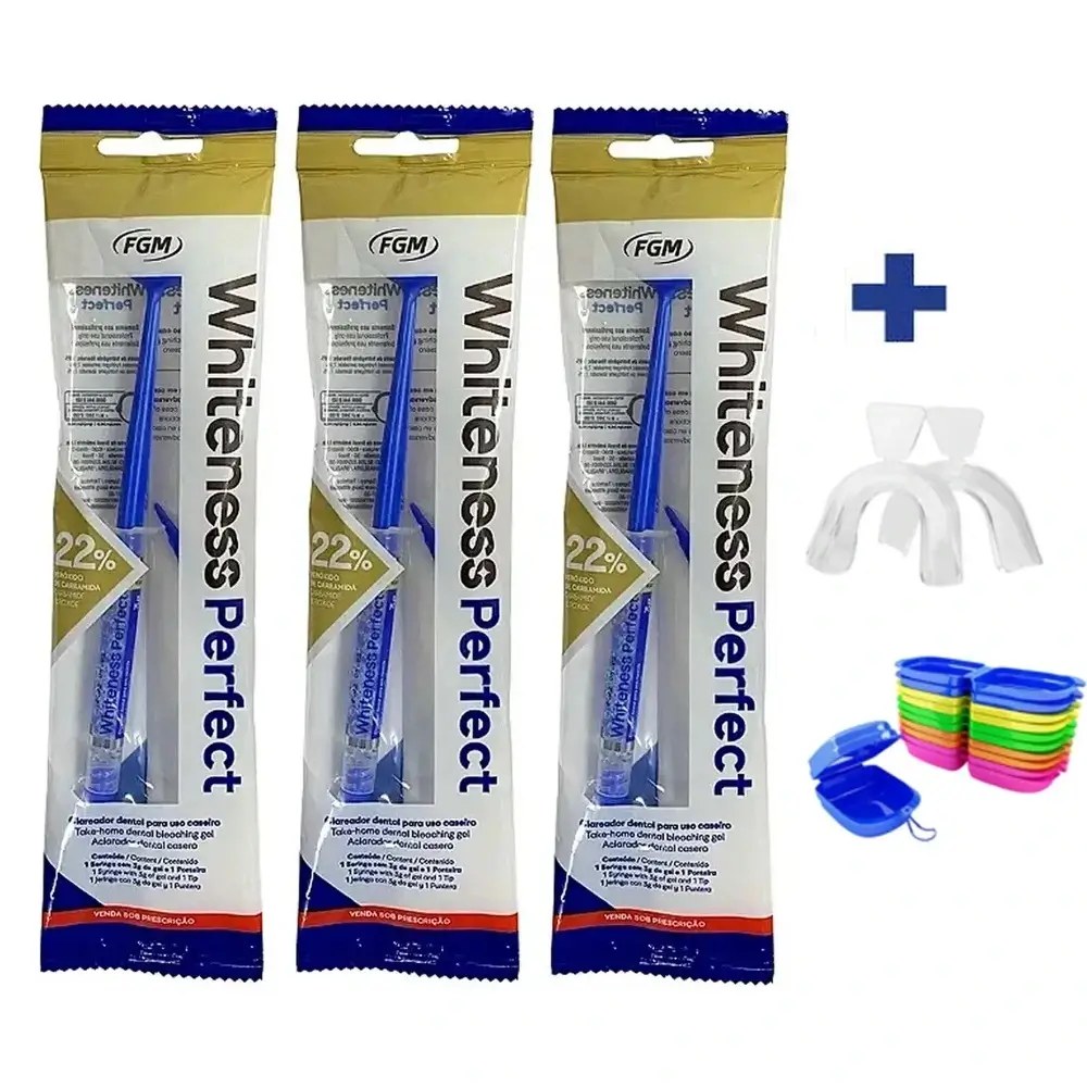 Clareador Dental Whiteness Perfect 22% FGM com 3 Un e 1 Par de Moldeiras