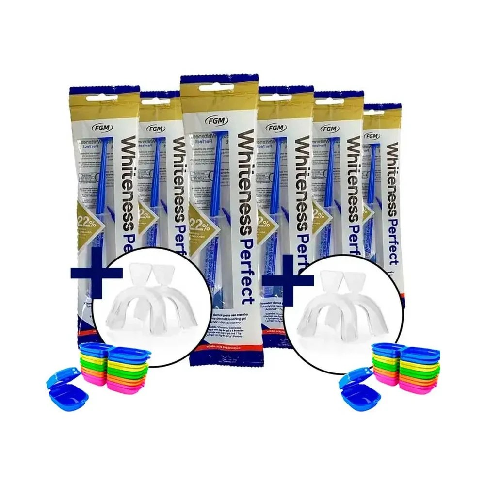 Clareador Dental Whiteness Perfect 22% - 6 Seringas + 2 Pares de Moldeiras