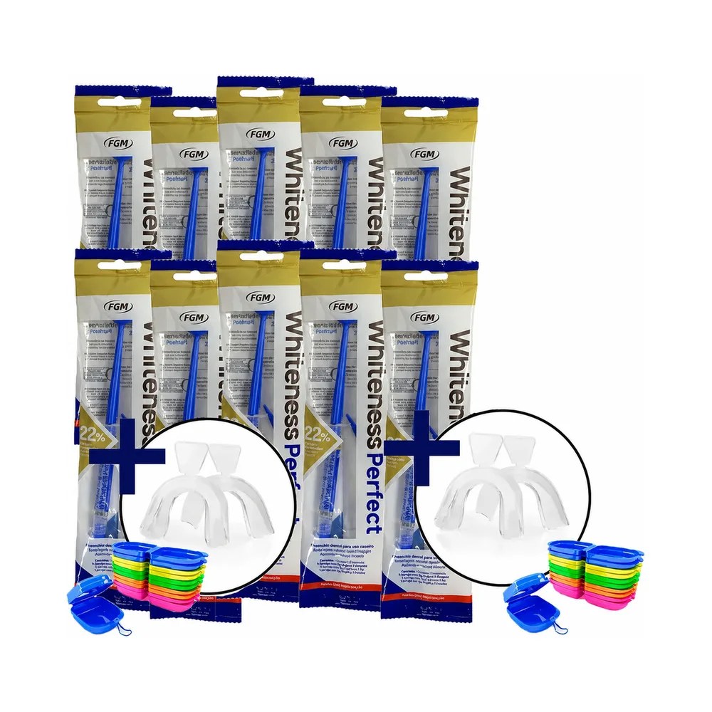 Clareador Dental Whiteness Perfect 22% - 8 Seringas + 2 Pares de Moldeiras