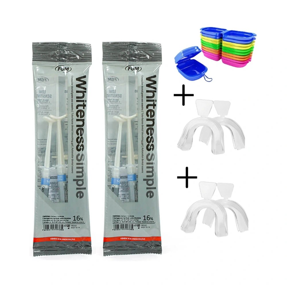 Clareador Dental Whiteness Simple 16% - 6 Seringas + 2 Pares de Moldeiras