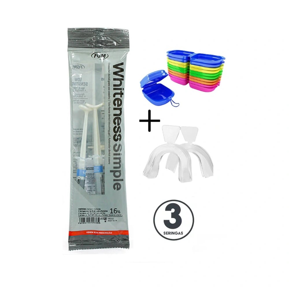 Clareador Dental Whiteness Simple 16% FGM com 3 Un e 1 Par de Moldeiras
