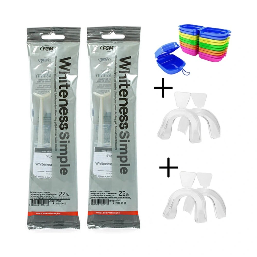 Clareador Dental Whiteness Simple 22% - 6 Seringas + 2 Pares de Moldeiras