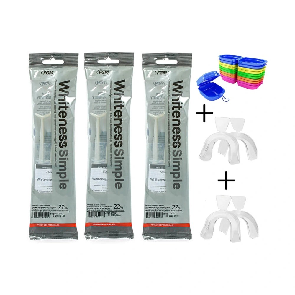 Clareador Dental Whiteness Simple 22% - 9 Seringas + 2 Pares de Moldeiras
