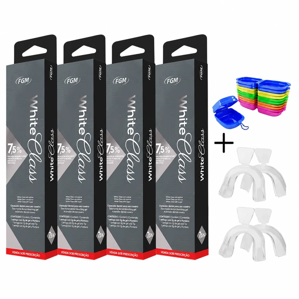 Clareador Dental White Class 7,5% - 4 Seringas + 2 Pares de Moldeiras