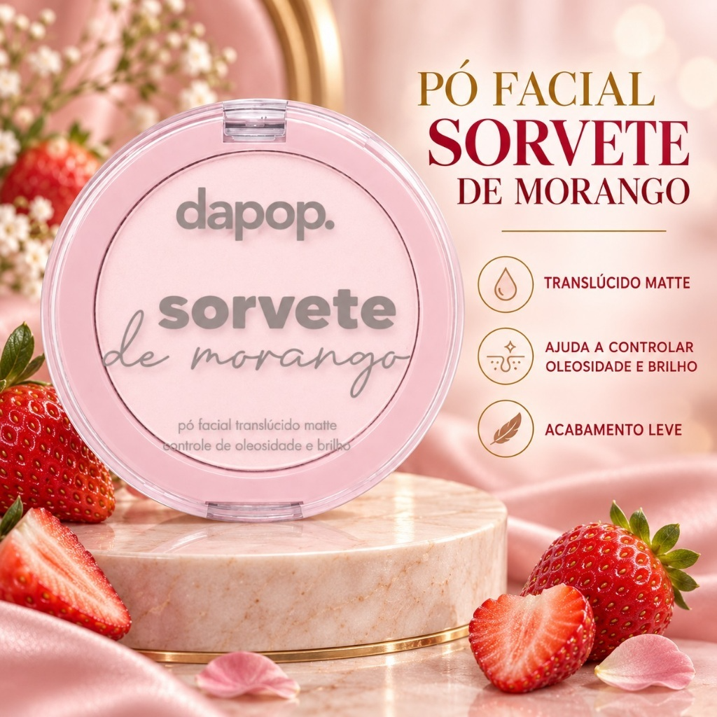 Pó Facial Sorvete de Morango DAPOP